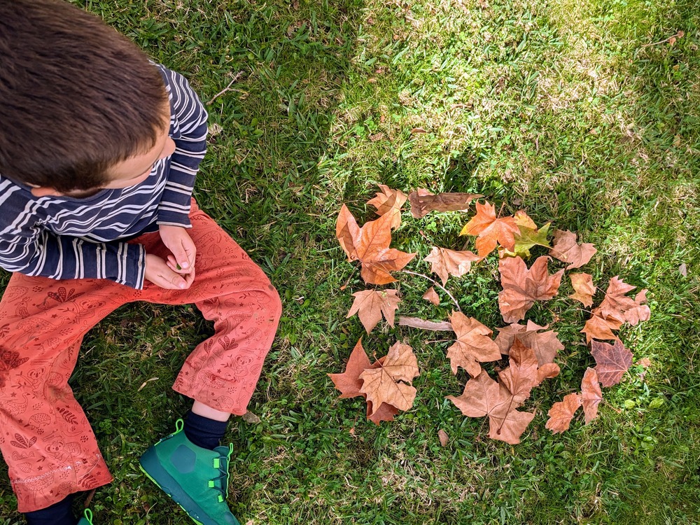 Child playing with Autumn Leaves